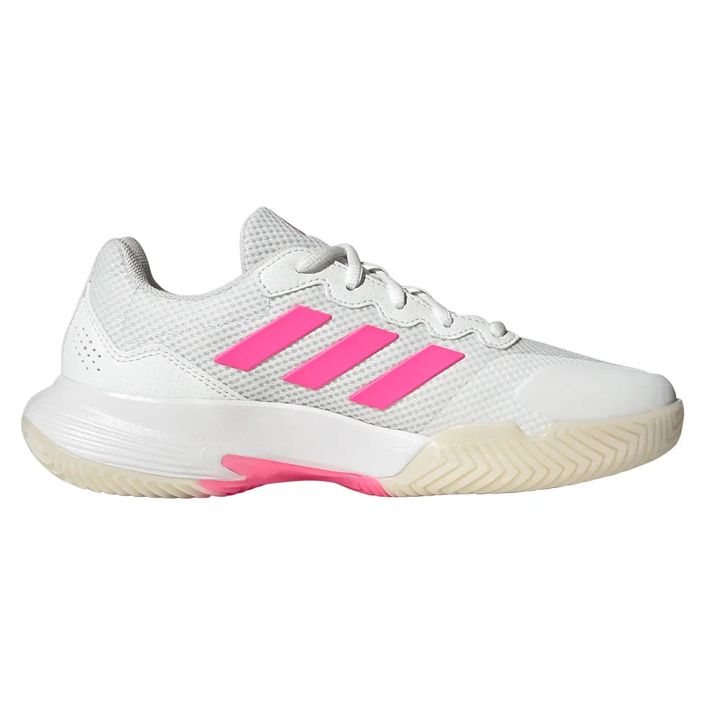 Women`s GameCourt 2 Tennis Shoes Core White and Lucid Pink Footwear Adidas