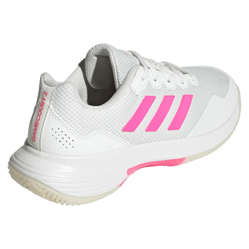 Women`s GameCourt 2 Tennis Shoes Core White and Lucid Pink Footwear Adidas