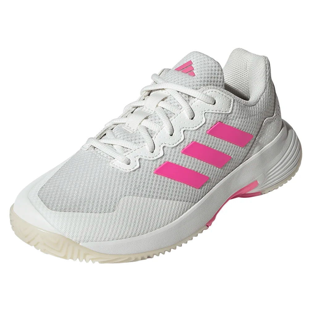 Women`s GameCourt 2 Tennis Shoes Core White and Lucid Pink Footwear Adidas
