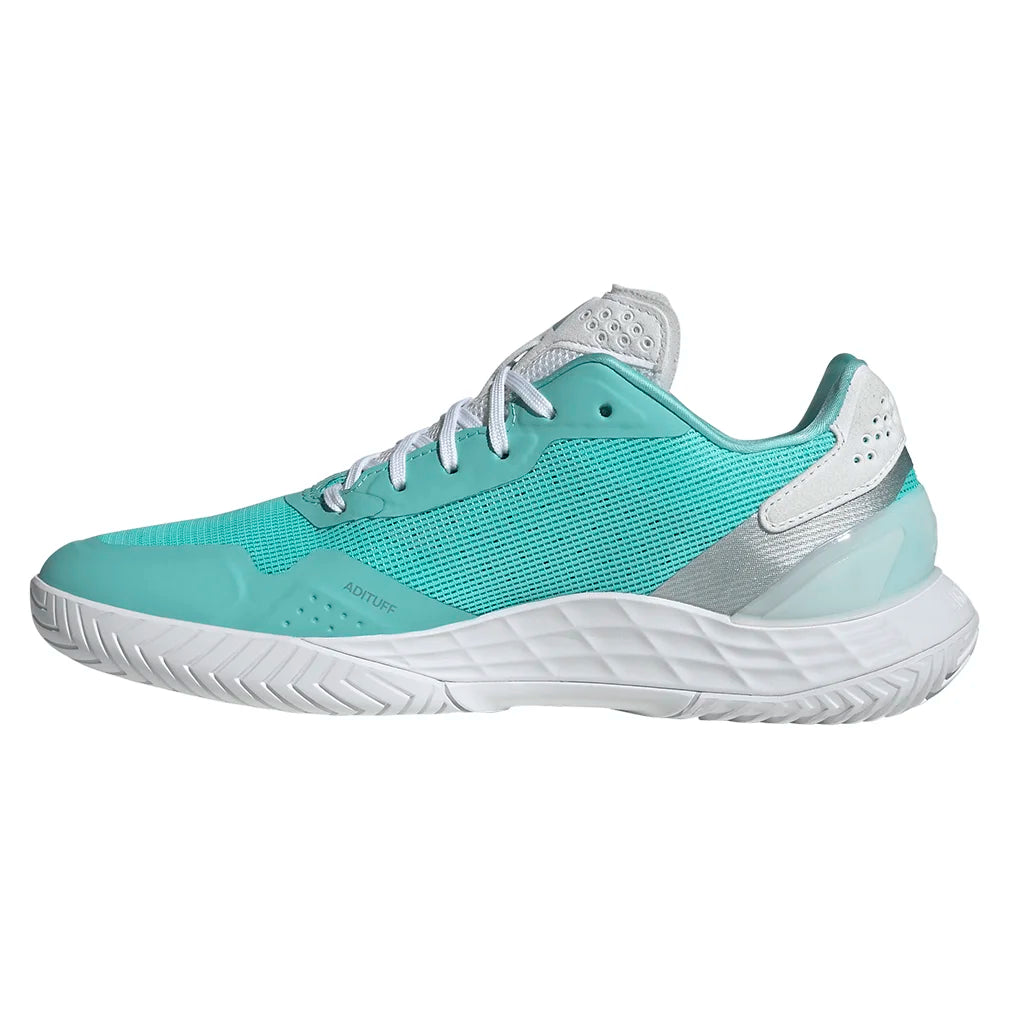 Women`s Defiant Speed 2 Tennis Shoes Flash Aqua and Silver Metallic Footwear Adidas