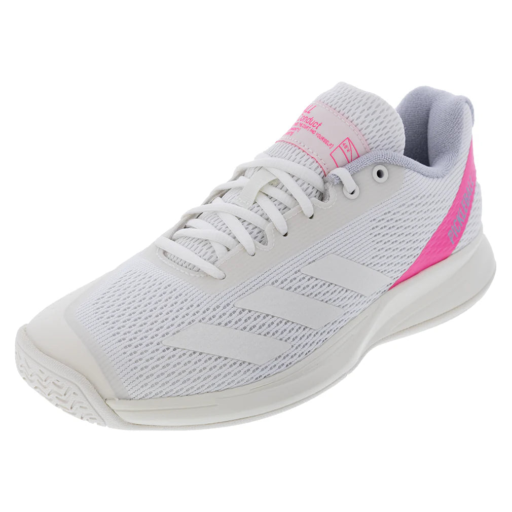 Women`s Courtflash Pickleball Shoes White and Lucid Pink Footwear Adidas