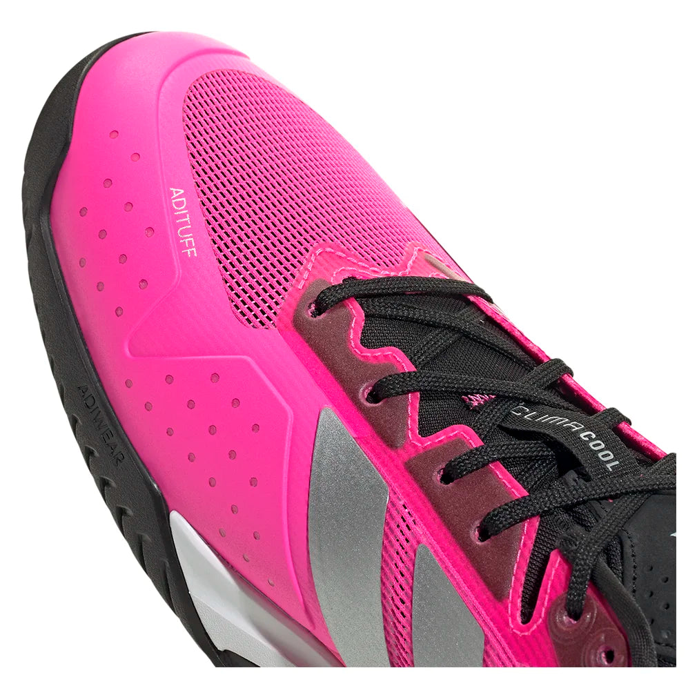 Men`s adizero Ubersonic 5 Tennis Shoes Lucid Pink and Silver Metallic Footwear Adidas