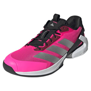 Men`s adizero Ubersonic 5 Tennis Shoes Lucid Pink and Silver Metallic Footwear Adidas
