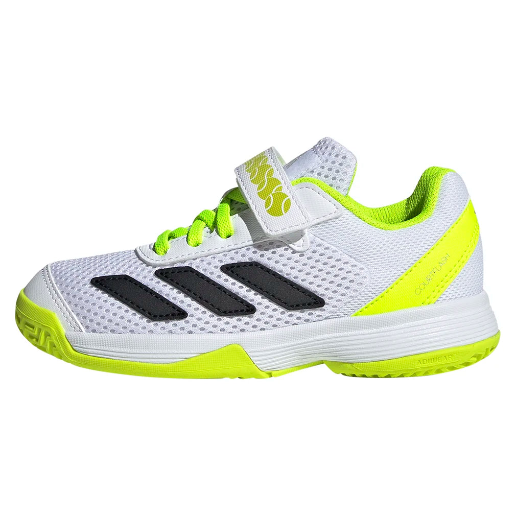 Juniors` Courtflash Comfort Closure Tennis Shoes Footwear White and Lucid Lemon Footwear Adidas