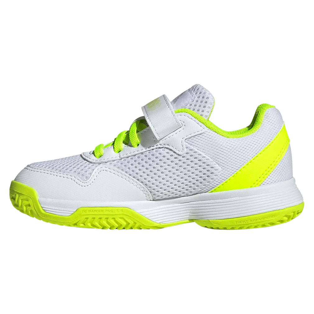 Juniors` Courtflash Comfort Closure Tennis Shoes Footwear White and Lucid Lemon Footwear Adidas
