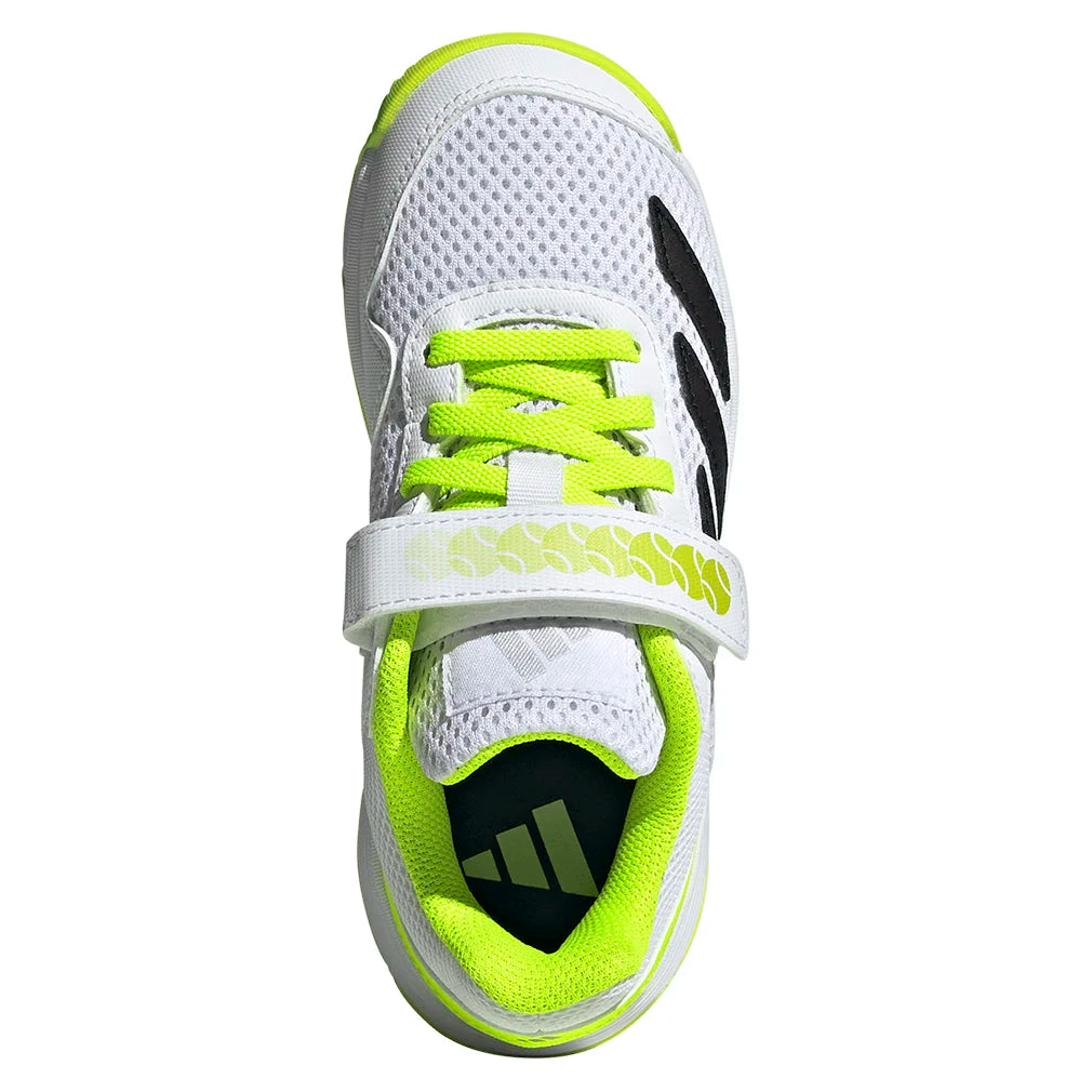 Juniors` Courtflash Comfort Closure Tennis Shoes Footwear White and Lucid Lemon Footwear Adidas