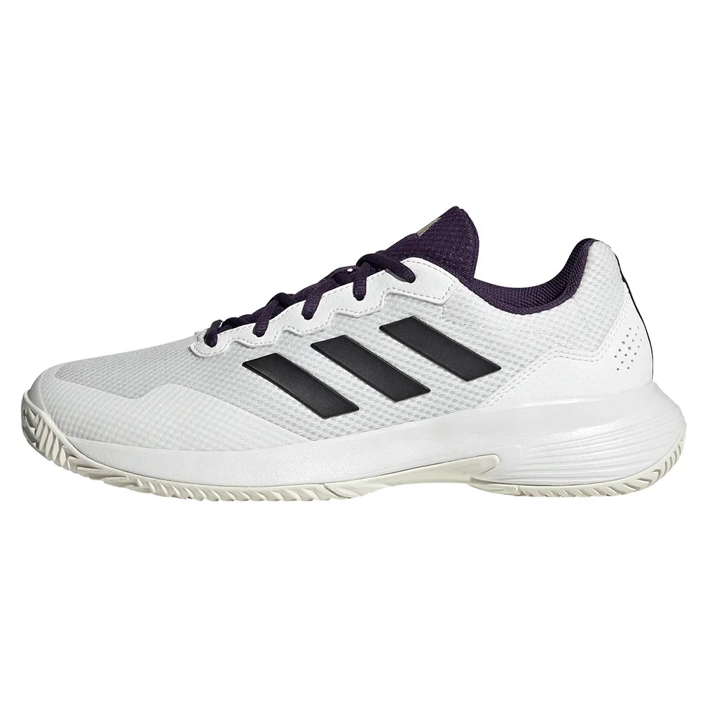 Men`s GameCourt 2 Tennis Shoes Core White and Aurora Plum Footwear Adidas