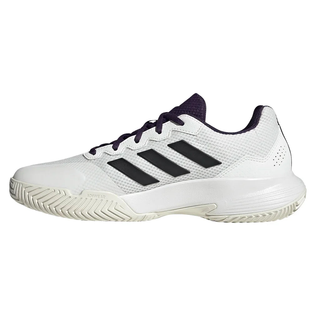 Men`s GameCourt 2 Tennis Shoes Core White and Aurora Plum Footwear Adidas