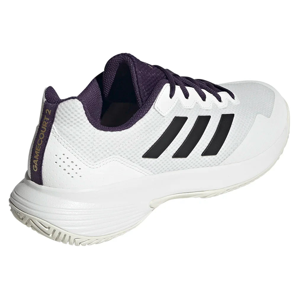 Men`s GameCourt 2 Tennis Shoes Core White and Aurora Plum Footwear Adidas
