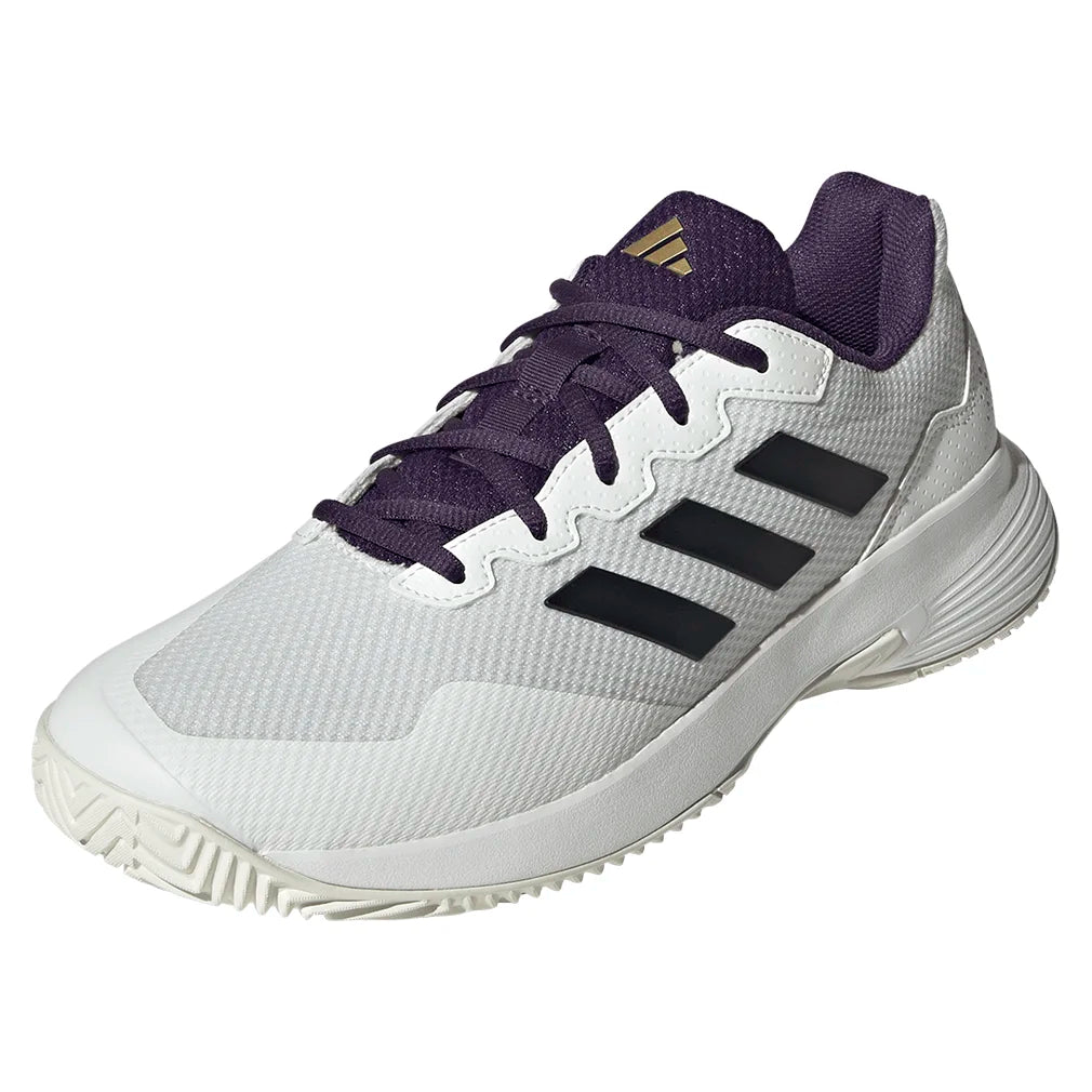 Men`s GameCourt 2 Tennis Shoes Core White and Aurora Plum Footwear Adidas
