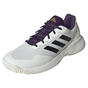 Men`s GameCourt 2 Tennis Shoes Core White and Aurora Plum Footwear Adidas
