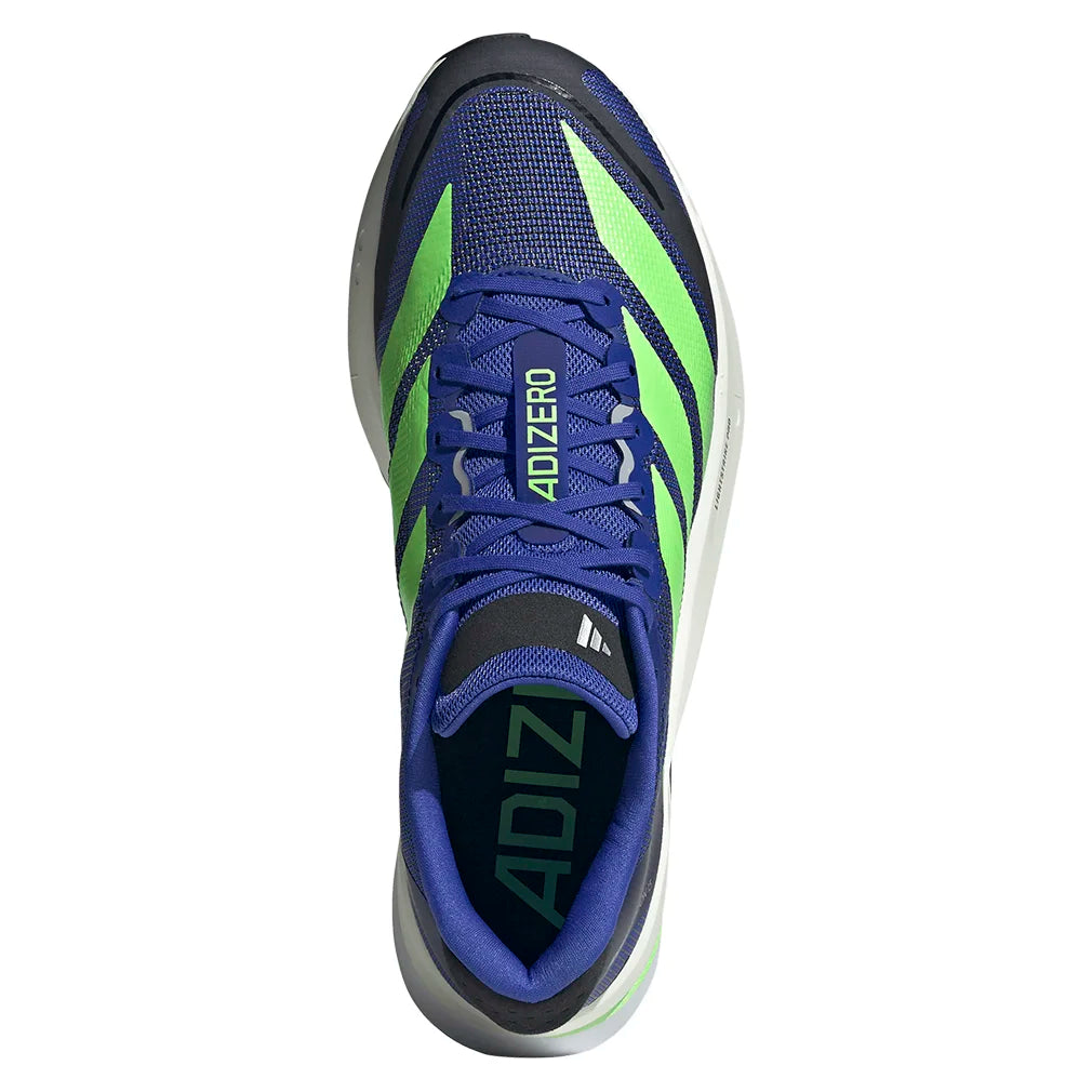 Men`s Adizero Boston 13 Running Shoes Lucid Blue and Lime Burst Footwear Adidas