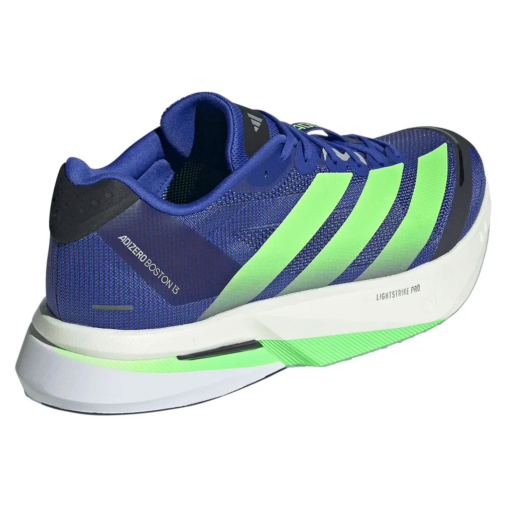 Men`s Adizero Boston 13 Running Shoes Lucid Blue and Lime Burst Footwear Adidas
