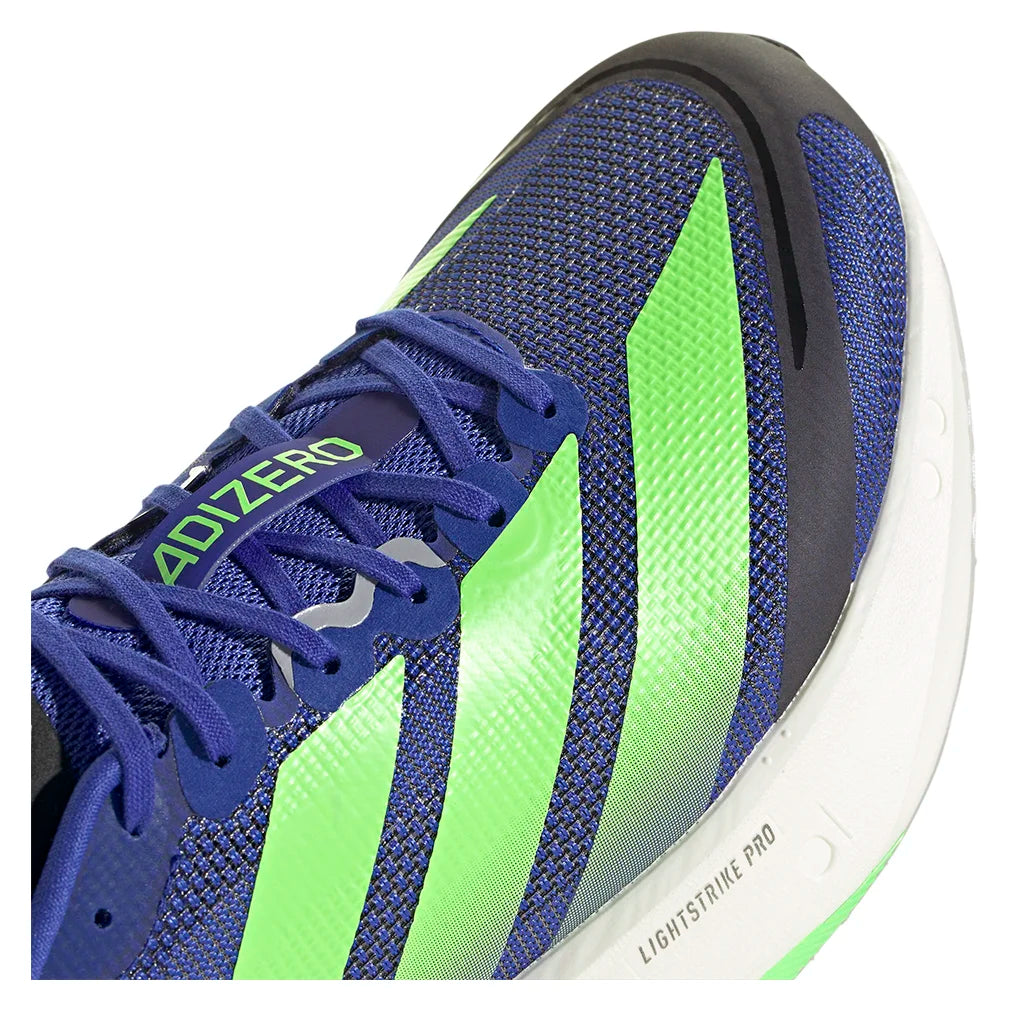 Men`s Adizero Boston 13 Running Shoes Lucid Blue and Lime Burst Footwear Adidas