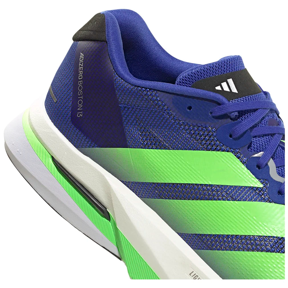 Men`s Adizero Boston 13 Running Shoes Lucid Blue and Lime Burst Footwear Adidas