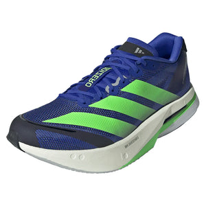Men`s Adizero Boston 13 Running Shoes Lucid Blue and Lime Burst Footwear Adidas