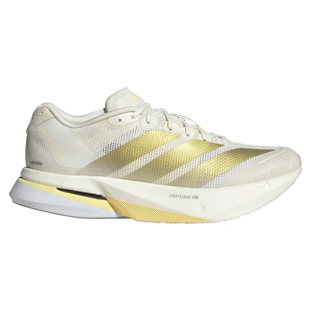 Women`s Adizero Boston 13 Running Shoes Chalk White and Metallic Gold Footwear Adidas