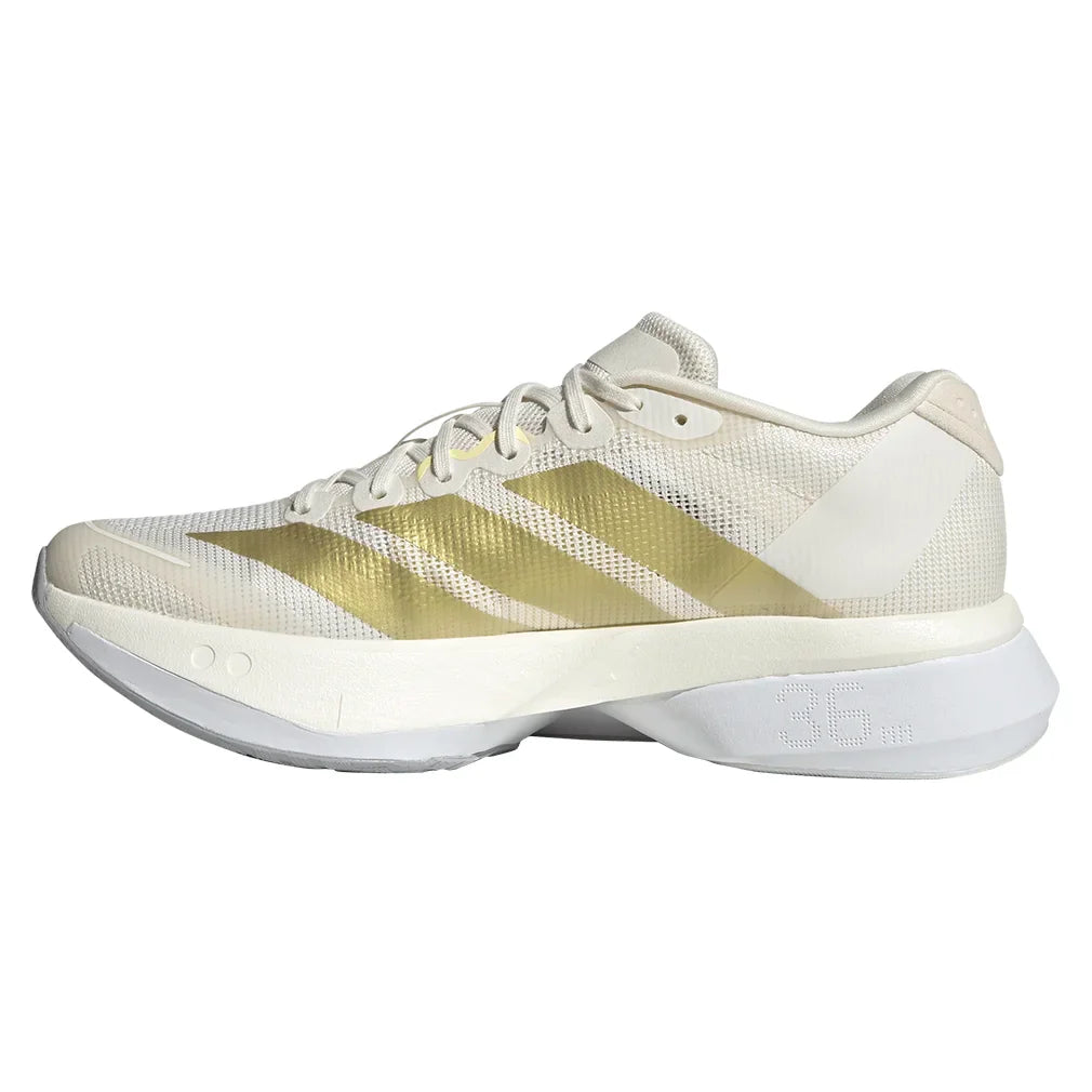 Women`s Adizero Boston 13 Running Shoes Chalk White and Metallic Gold Footwear Adidas