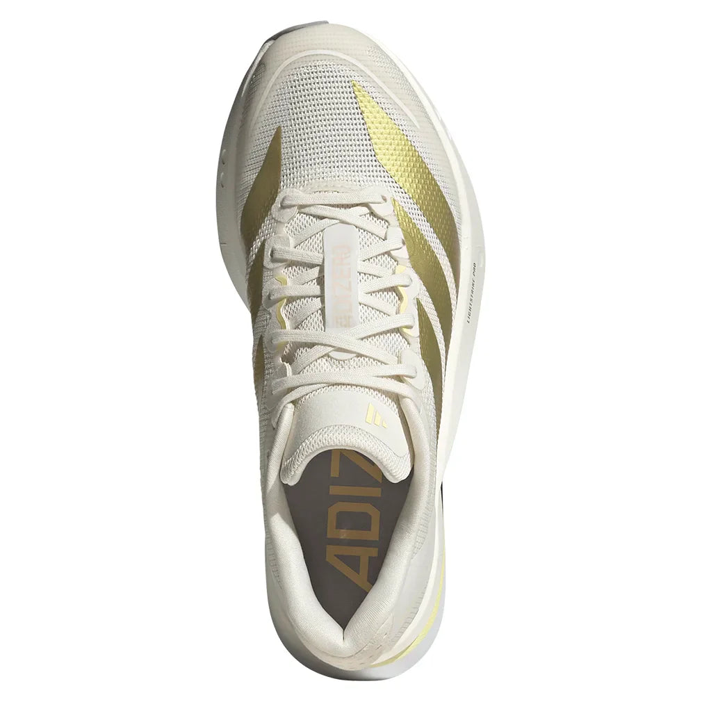 Women`s Adizero Boston 13 Running Shoes Chalk White and Metallic Gold Footwear Adidas