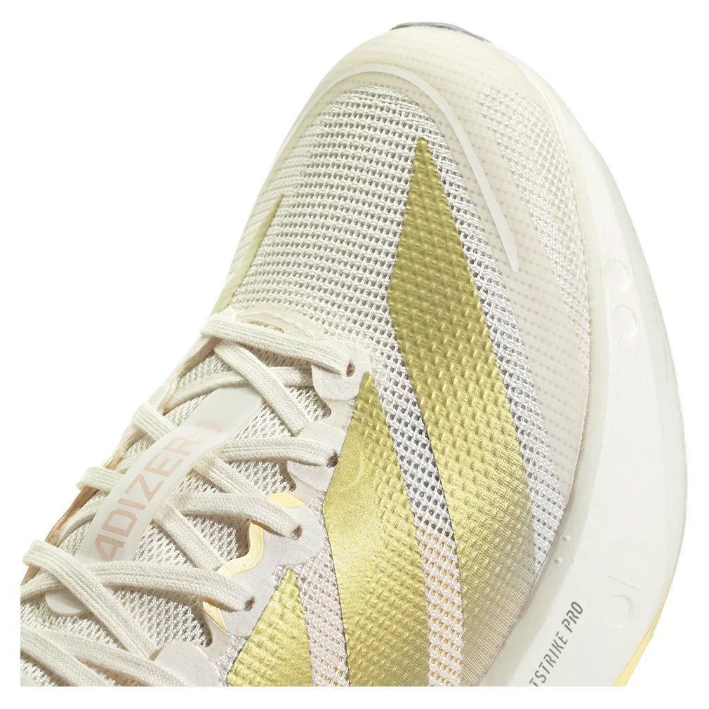 Women`s Adizero Boston 13 Running Shoes Chalk White and Metallic Gold Footwear Adidas