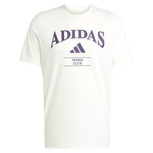 Men`s Heritage Graphic Tennis Tee Chalk White and Aurora Plum Apparel Adidas
