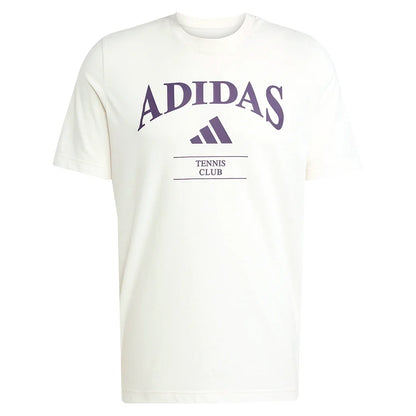 Men`s Heritage Graphic Tennis Tee Chalk White and Aurora Plum Apparel Adidas