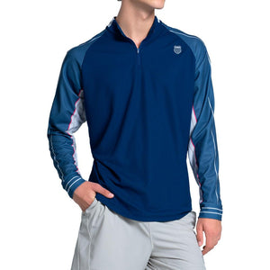 Men`s Nor Cal 1/4 Zip Long Sleeve Tennis Top Malibu Blue Apparel K-Swiss