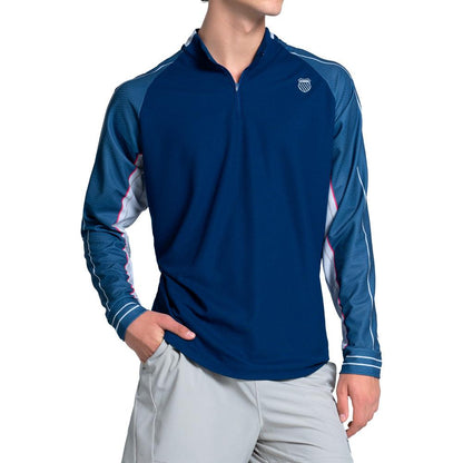 Men`s Nor Cal 1/4 Zip Long Sleeve Tennis Top Malibu Blue Apparel K-Swiss