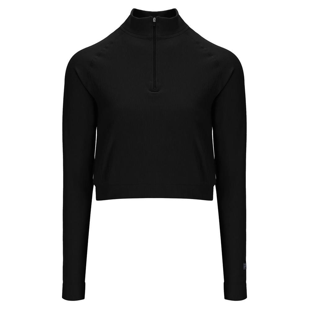 Womens Break Point Seamless Quarter Zip Tennis Top Black Apparel Fila