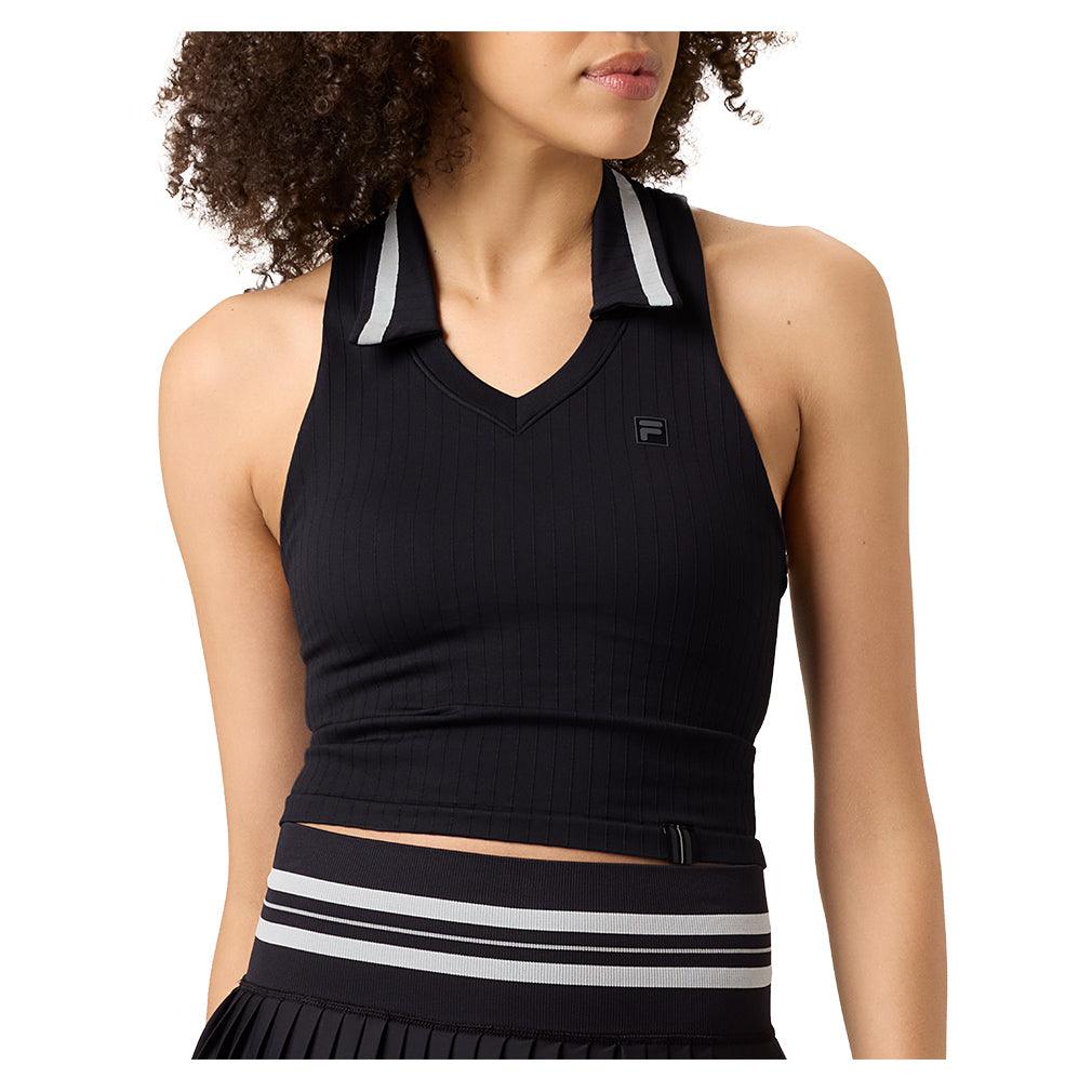 Womens Challenger Seamless Polo Tennis Tank Black and Gardenia Apparel Fila