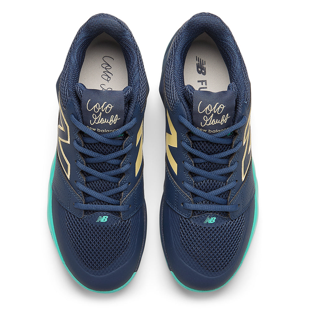 Men`s FuelCell Delray 2E Width Tennis Shoes Navy and Parchment Footwear New Balance