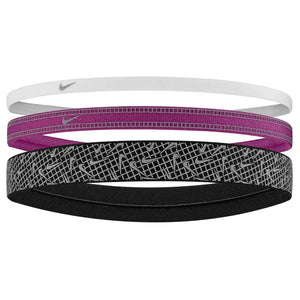 Unisex Mixed Width Reflective Graphic Headbands 3 Pack White and Hot Fuchsia Accessories Nike