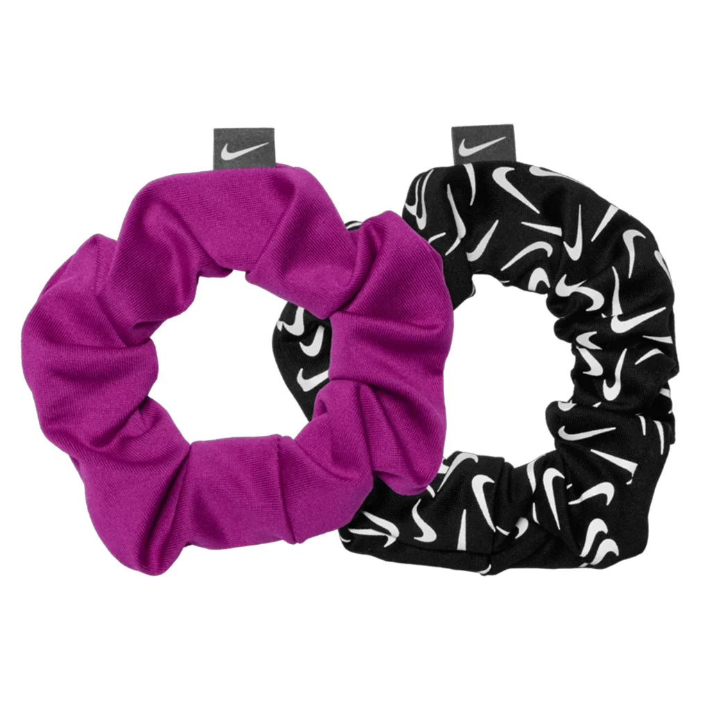 Unisex Gathered Reflective Graphic Hair Ties 2 Pack Hot Fuchsia and Black Accessories Nike