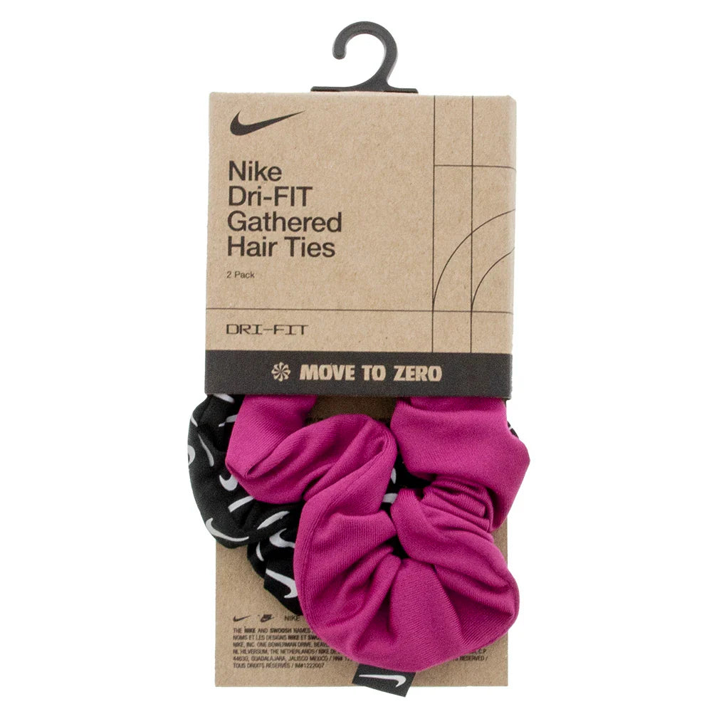 Unisex Gathered Reflective Graphic Hair Ties 2 Pack Hot Fuchsia and Black Accessories Nike