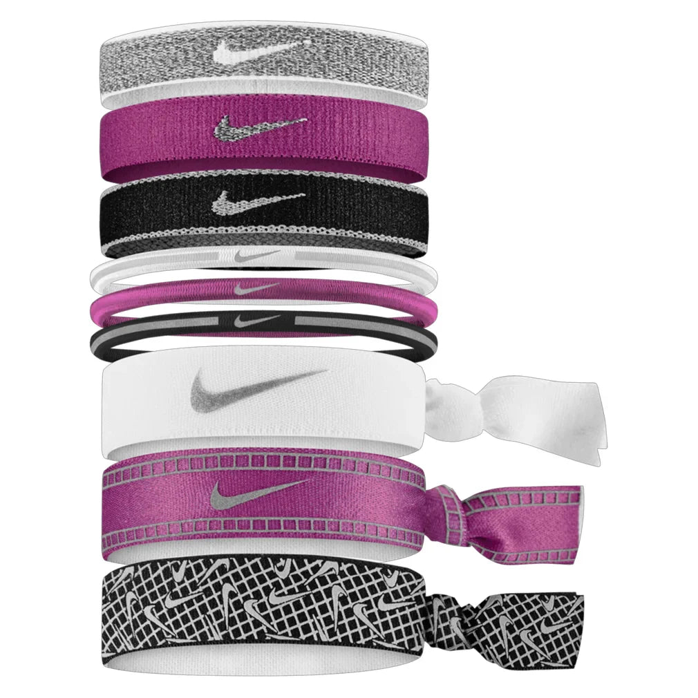 Unisex Mixed Hairbands Reflective Graphic 9 Pack White and Hot Fuchsia Accessories Nike