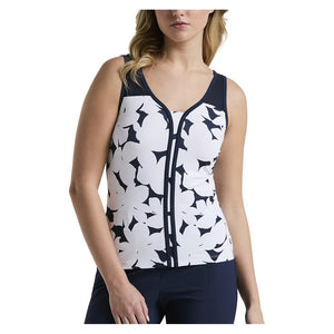 Women`s Riviera Floral Print Tennis Tank Black Iris Apparel Penguin