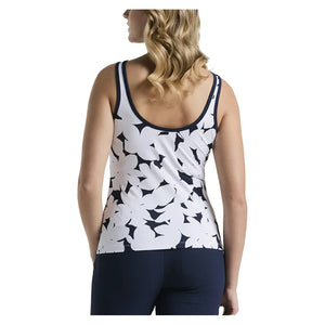 Women`s Riviera Floral Print Tennis Tank Black Iris Apparel Penguin