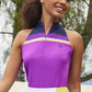 Womens Color Block Zip Halter Tennis Tank Purple Cactus Flower Apparel Penguin