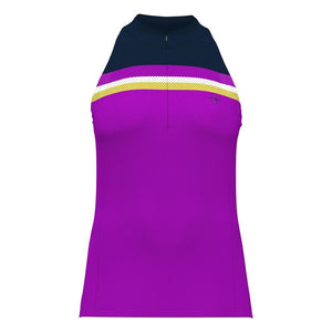 Womens Color Block Zip Halter Tennis Tank Purple Cactus Flower Apparel Penguin