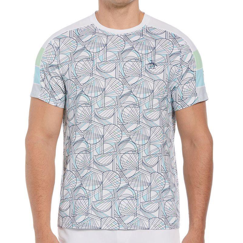 Men's Short Sleeve Performance Racquet Blocked Tennis Crew Bright White Apparel Penguin