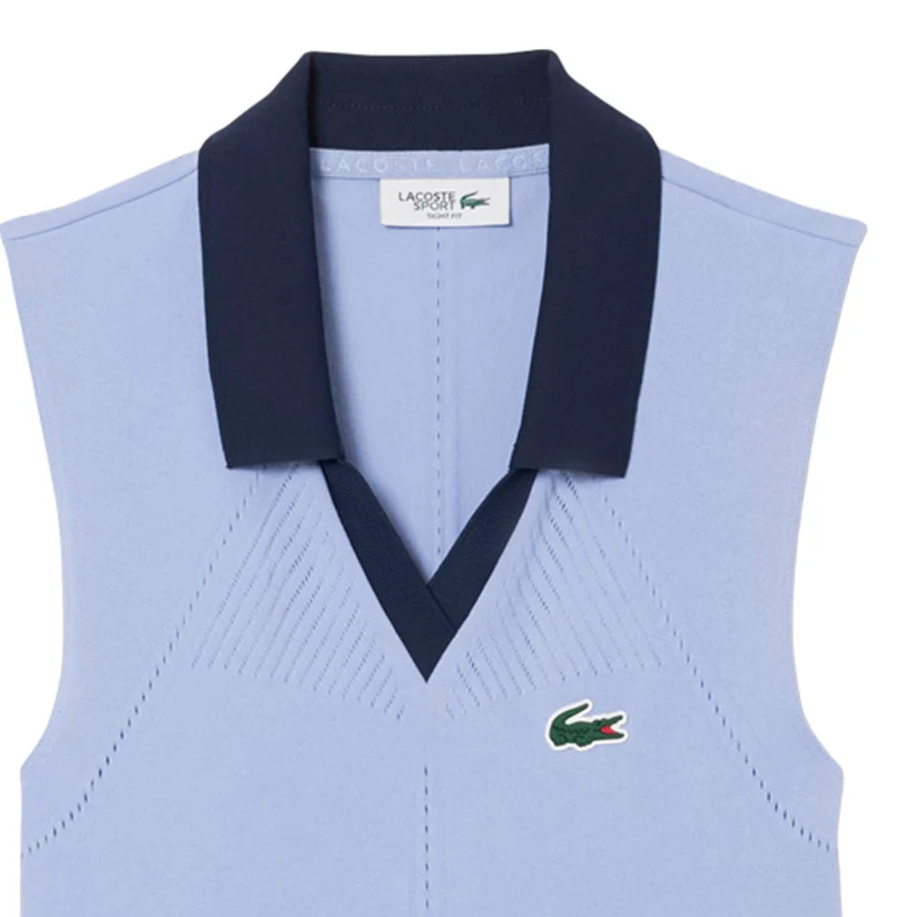 Women`s On Court Sleeveless Tennis Polo Delphinium and Navy Blue Apparel Lacoste