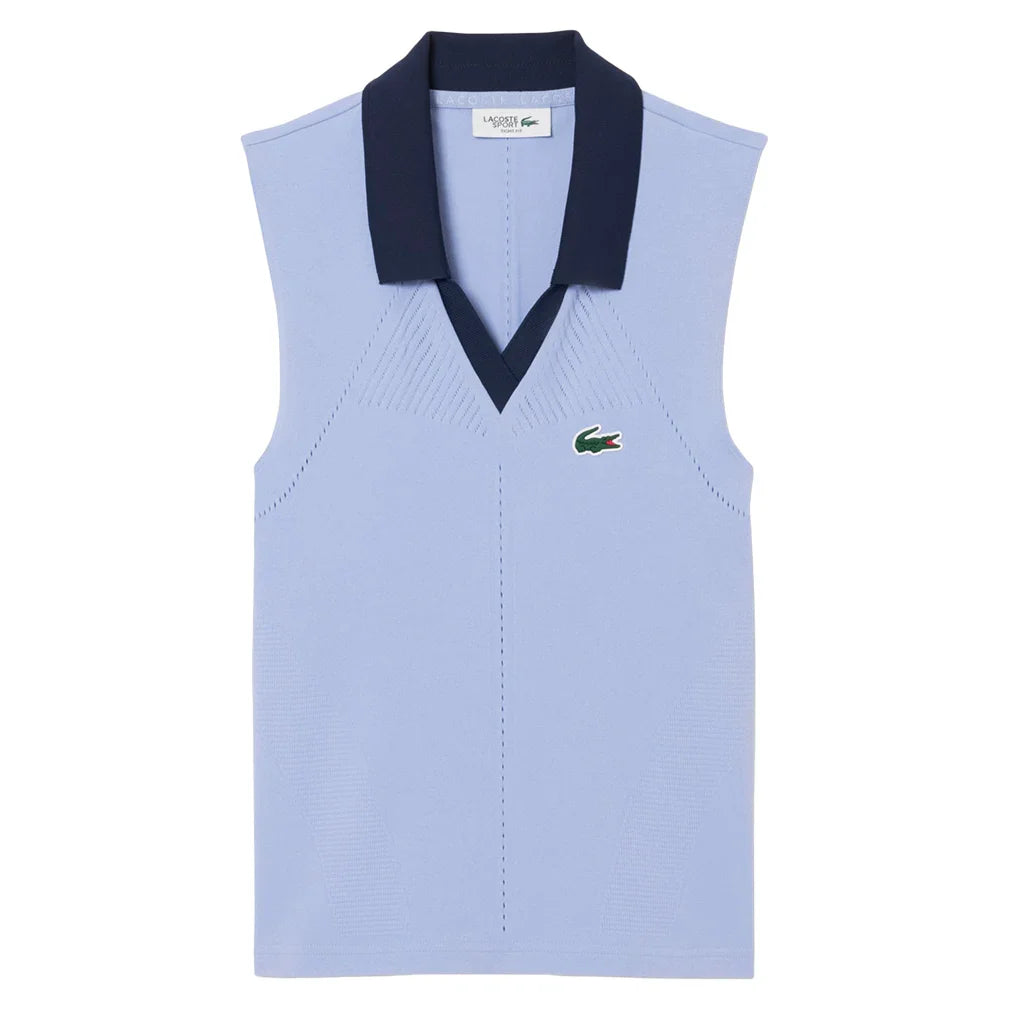 Women`s On Court Sleeveless Tennis Polo Delphinium and Navy Blue Apparel Lacoste