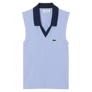 Women`s On Court Sleeveless Tennis Polo Delphinium and Navy Blue Apparel Lacoste