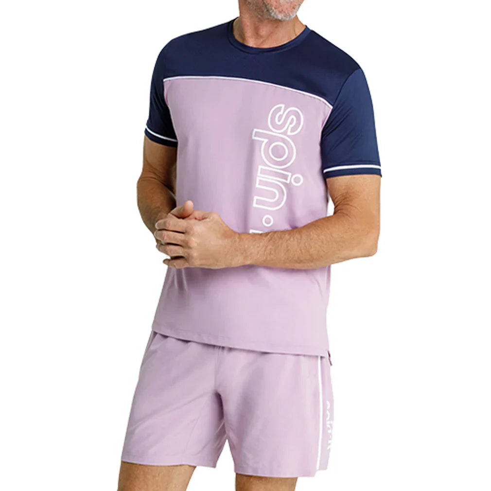 Men`s Lionel Short Sleeve Pickleball Tee Lavender Mist and Chalk Apparel Spin-It