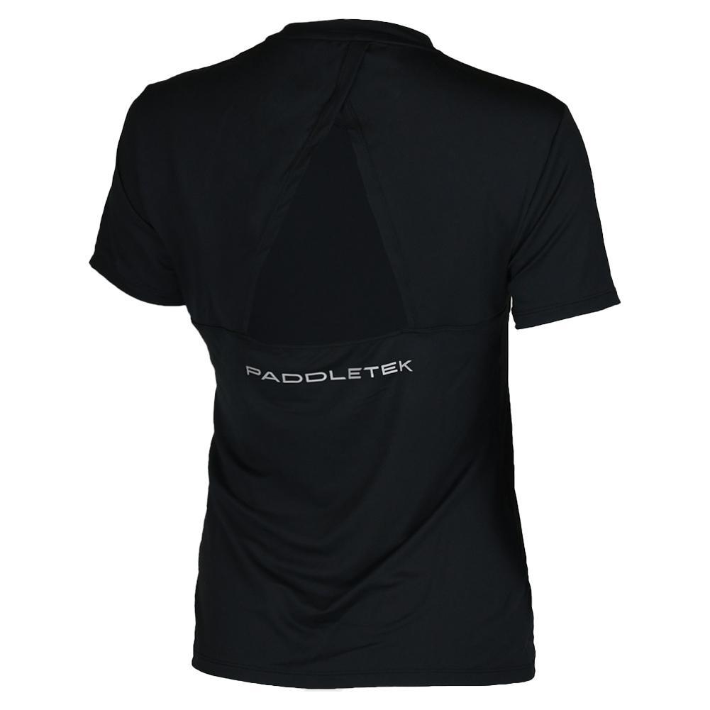 Womens Short Sleeve Performance Tennis Top Black and Sleet Apparel Paddletek