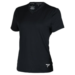 Womens Short Sleeve Performance Tennis Top Black and Sleet Apparel Paddletek