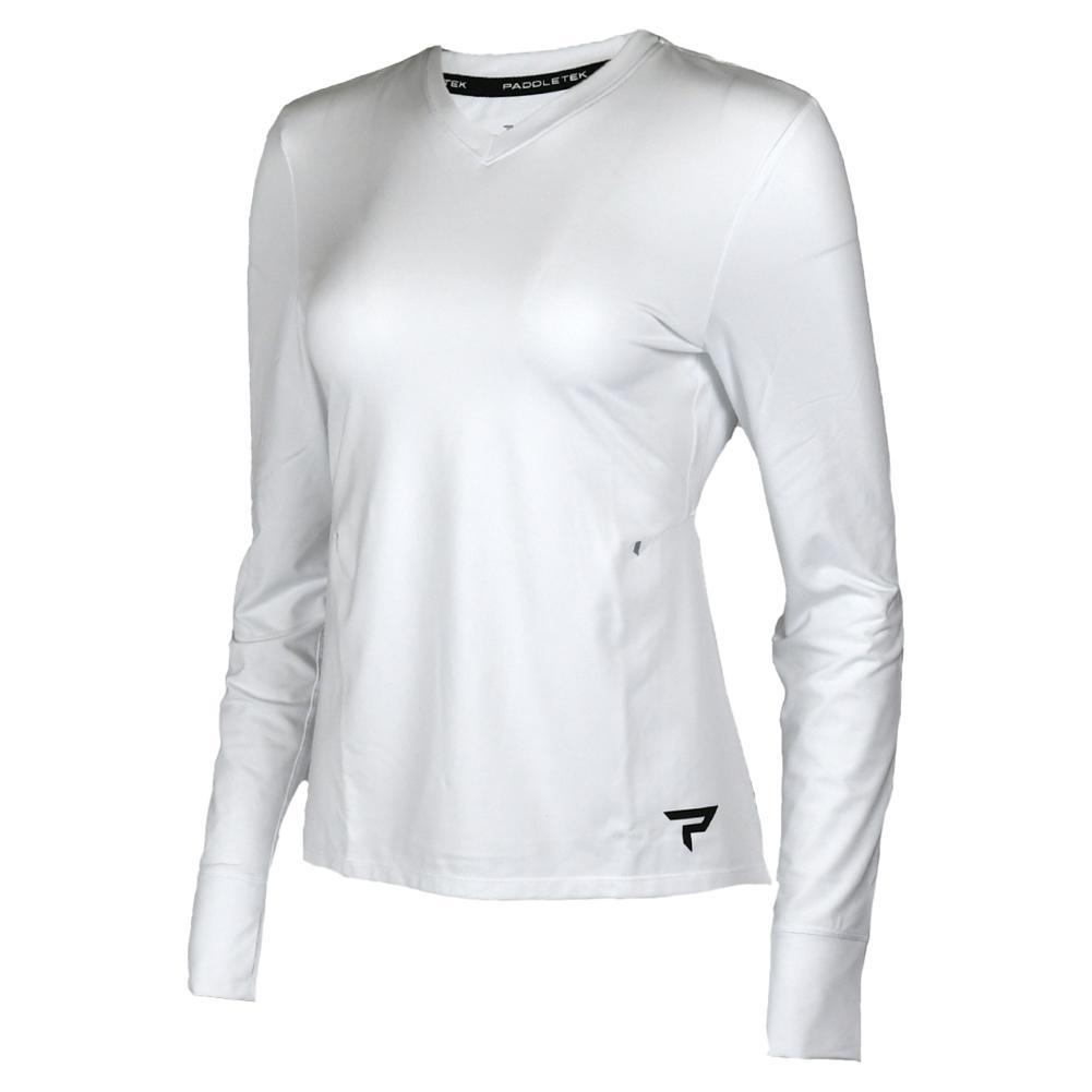 Womens Long Sleeve Performance Tennis Top White and Black Apparel Paddletek