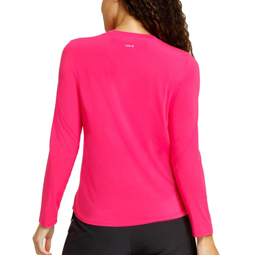 Women`s Friday Crew Neck Long Sleeve Pickleball Top Vivid Pink Apparel Spin-It