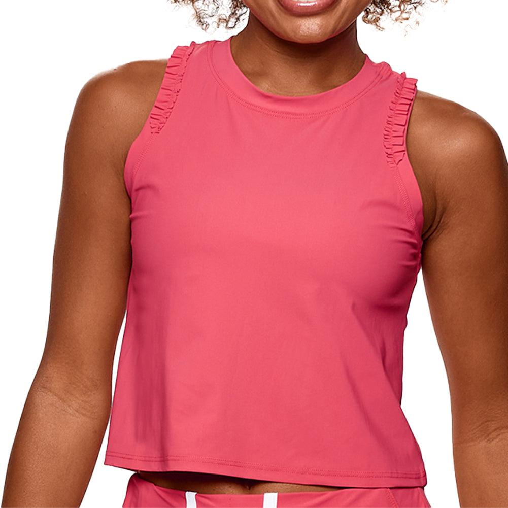 Women`s Ruffle Crop Tennis Tank Geranium Apparel Bobbe