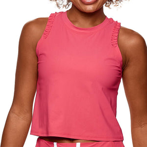 Women`s Ruffle Crop Tennis Tank Geranium Apparel Bobbe